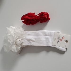 Meia Pata Cotton White Teen Knee High Sock with Ruffle